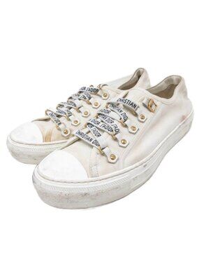 Dior Walk'n' Sneakers Low Cut Shoes Logo Lace Up Canvas 39 White